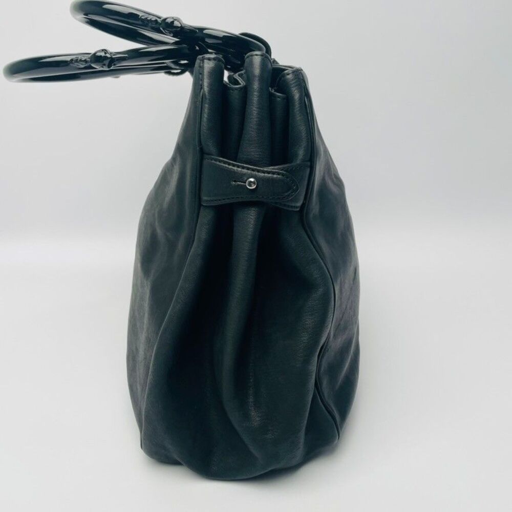 Liberty of London Black Leather Tote Bag Sculptural Lucite Handles w/ Dust Bag - Picture 7 of 14